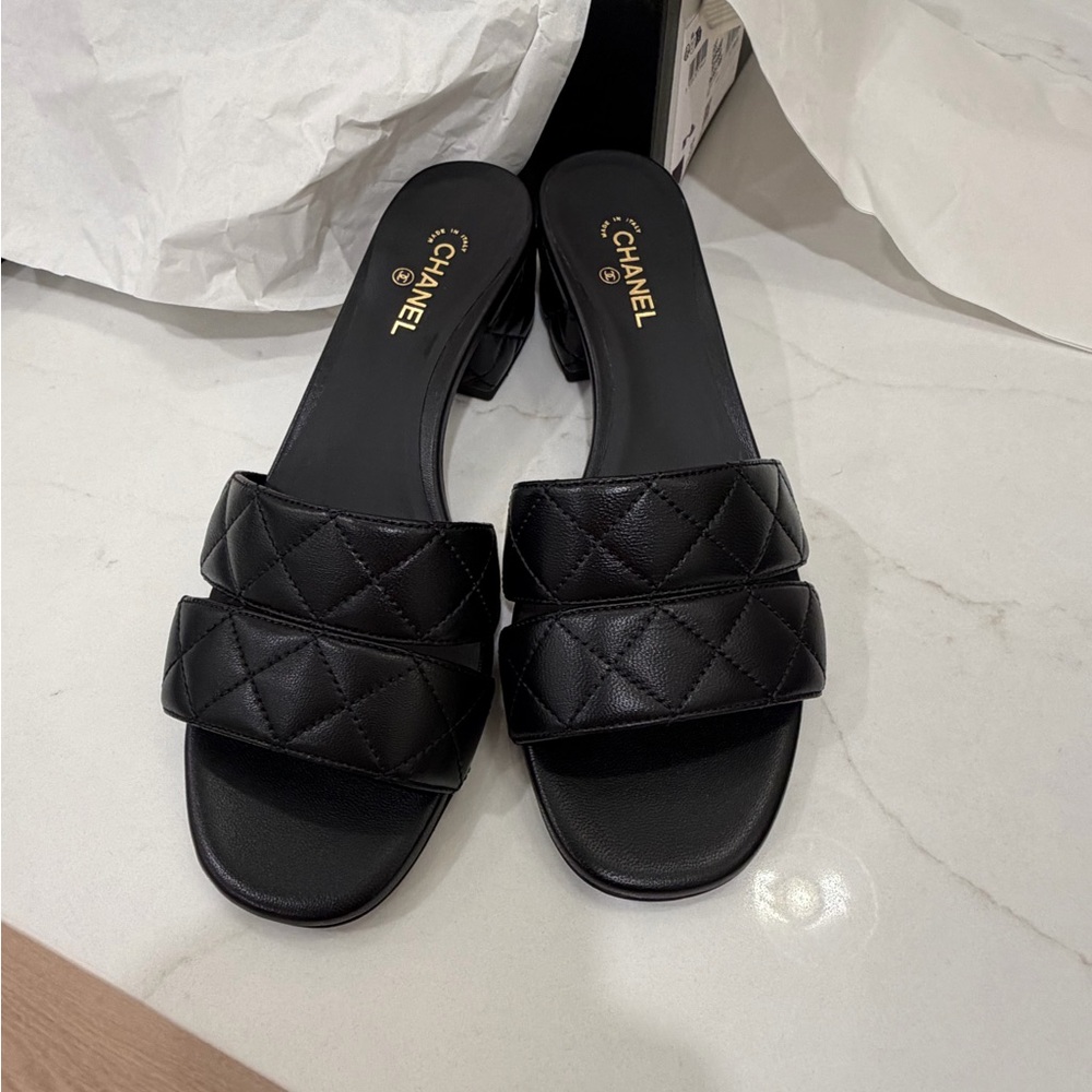 Chanel Black Quilted Sandals